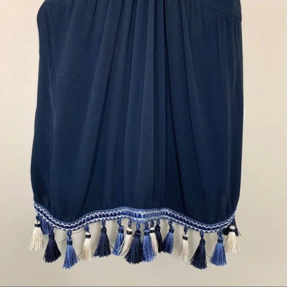 Revolve Tularosa Cory Halter Top Navy Blue Tassels Open Back Embroidered Size XS - Picture 6 of 16